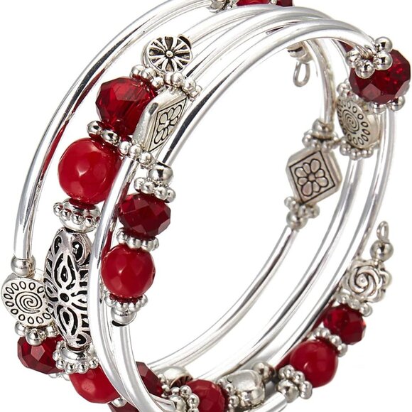 Stackable Silver Beaded Bracelets Women Layered Boho Wrap Jewelry Gift - Picture 2 of 6